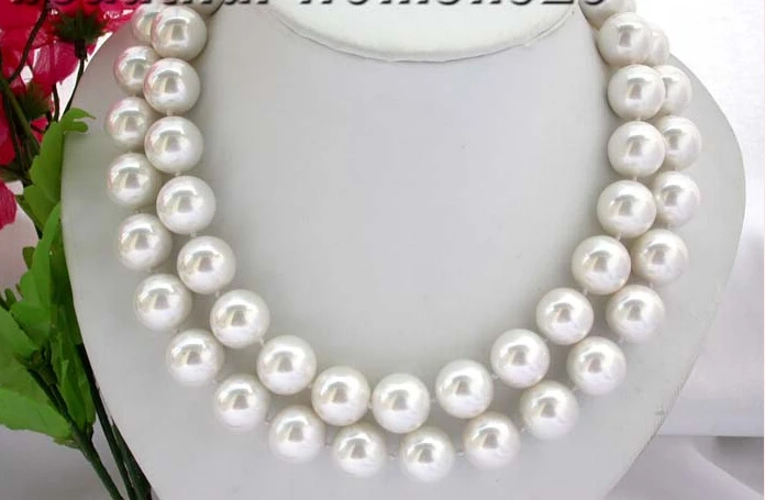 

Free shipping@@@@@ Az375 Big 2strands 16mm round white shell pearl Necklace a 6.08