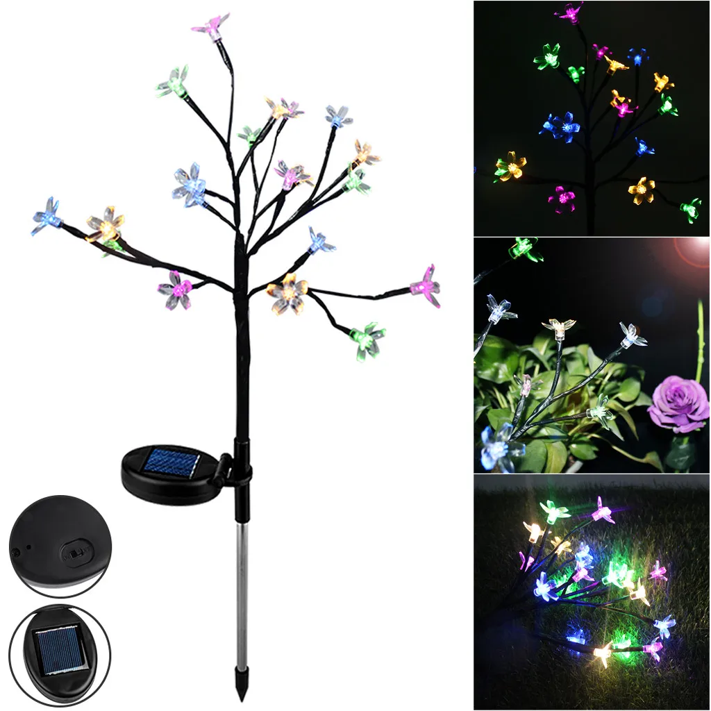 

2pcs Solar Power Cherry Flower LED Light Outdoor Garden Yard Lawn Landscape Lamp artificial flower Lights Decorative Night Light