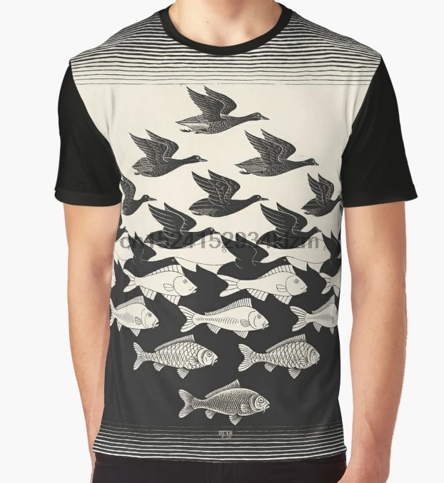 

All Over Print T-Shirt Men Funy tshirt Sky and Water I - Maurits Cornelis Escher Short Sleeve O-Neck Tops Tee women t shirt