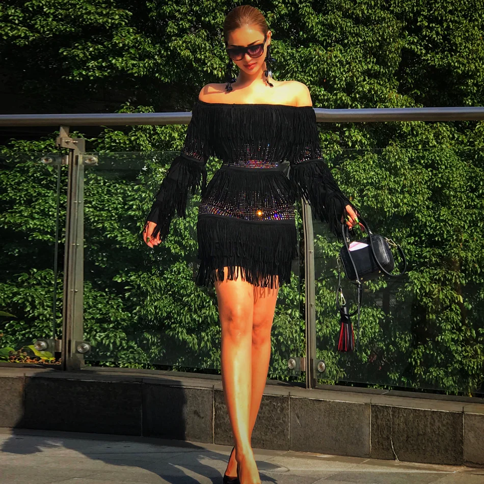 rhinestone mini dress long sleeve
