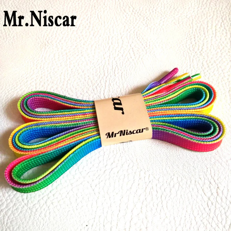 Mr. niscar/5 пара Длина 80-150 см Ширина 1 см полиэстер Радуга плоской Шнурки Модные Повседневные туфли шнуровка градиент обуви строки