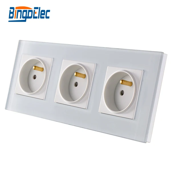 

EU standard 3gang 16A french power wall socket,white Crystal toughened glass panel,AC110-250V,Hot sale