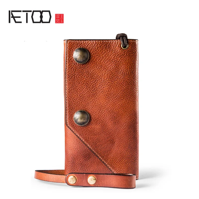 

AETOO Men's wallet long leather card bag multi-card retro handmade cowhide wallet young man personality money clip Wallet
