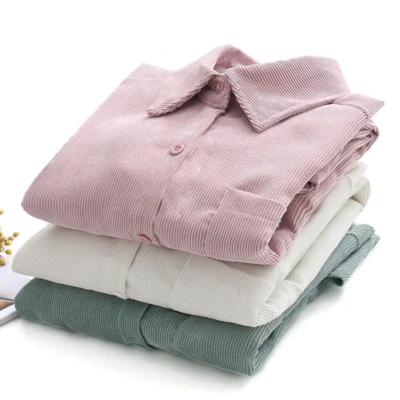  Autumn Corduroy Shirt Blusa Feminina Casual Long Sleeve Vintage Woman Shirts Tops Slim Turn-down Co