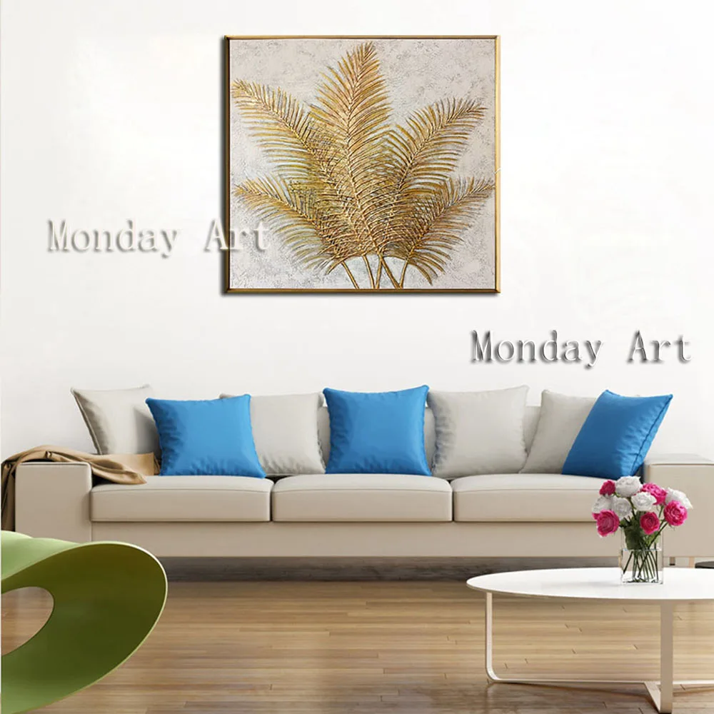 LL Gift-Gold-Art-Iron-tree-leaves-Handpainted-Abstract-oil-painting-wall-Art-picture-on-Canvas-For (2)
