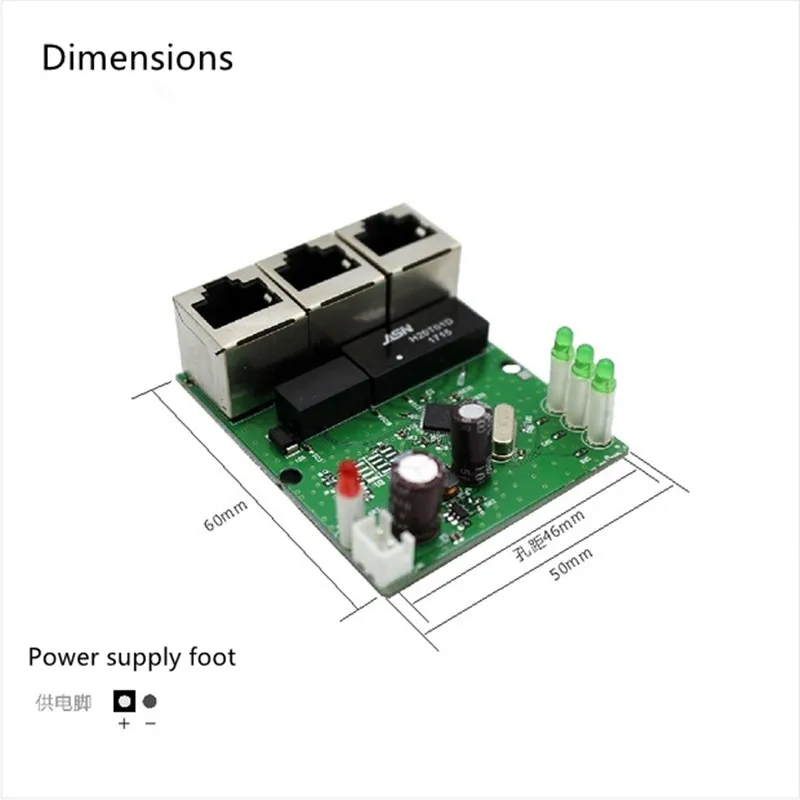 Мини коммутатор с 3 портами ethernet OEM 10 / 100 Мбит/с rj45 сетевой хаб плата модуля pcb для