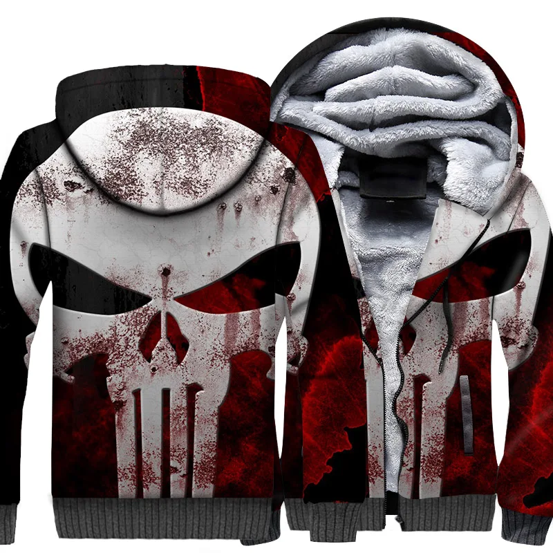 

Skull Hip Hop Hoodie Men Super Hero Hooded Sweatshirt Coat Winter Fleece Warm Harajuku Sportswear Print Cool Jacket