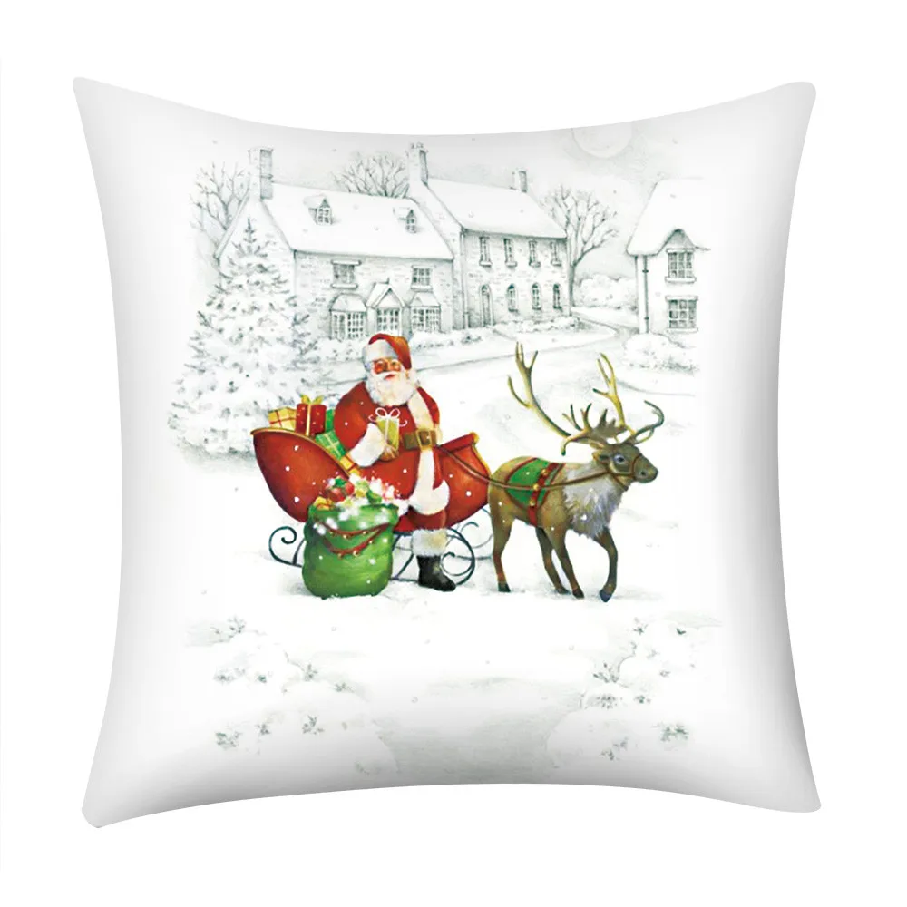 Модный чехол для подушки с принтом, полиэстеровый чехол для дивана и автомобиля, домашний декор, Рождество, год - Цвет: E