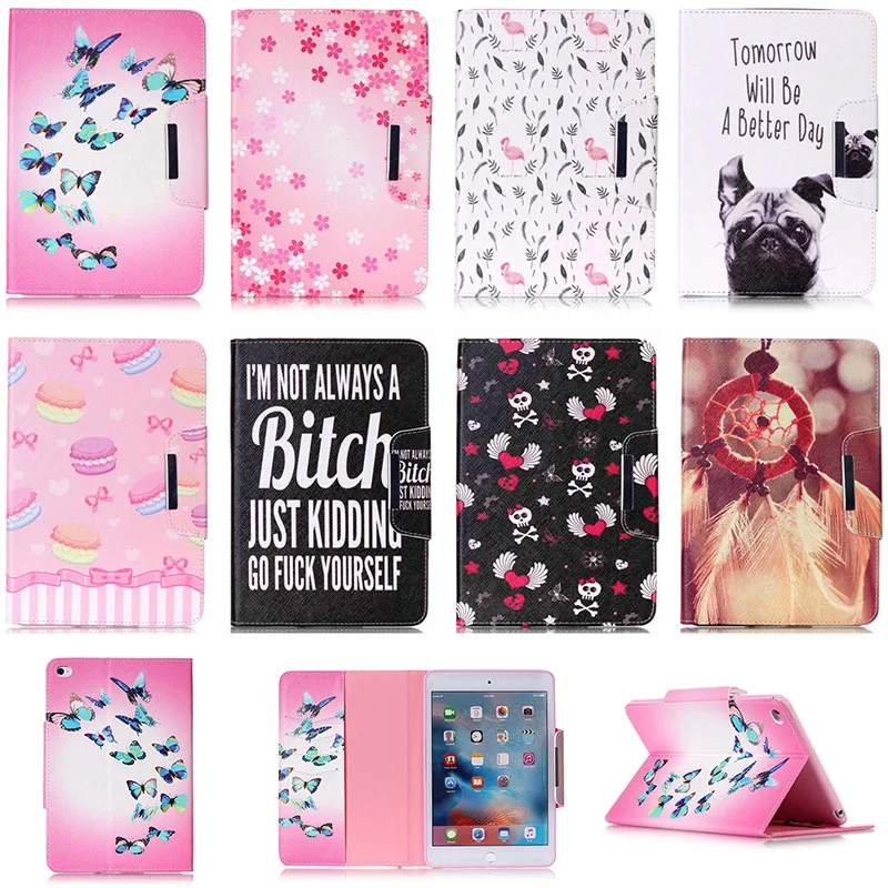 

For Apple iPad Air 2 9.7 inch Case Fashion Cartoon Dog Butterfly Flower Pattern PU Leather Flip Tablet Shell For iPad 6 Funda