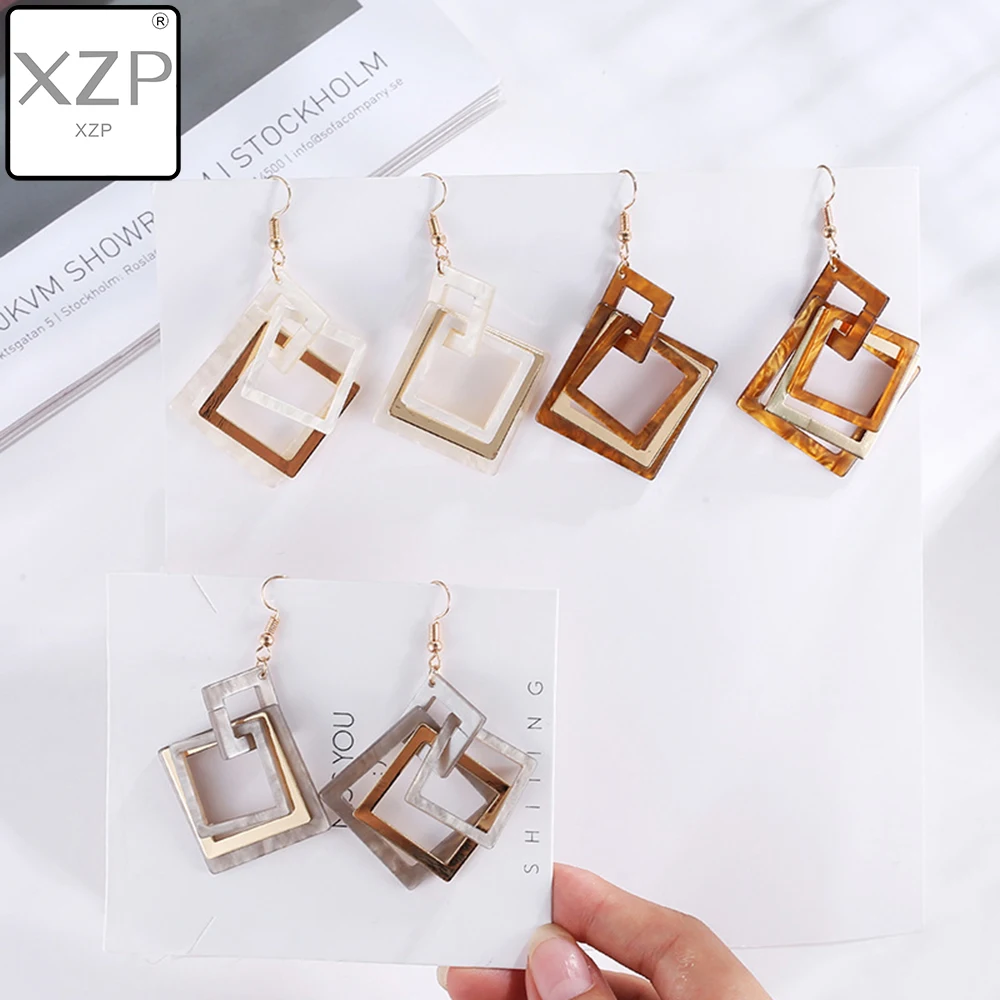 

XZP Acrylic Earrings for Women Acetate RetroLong Hooks Dangle Earings Fashion Jewelry Square Statement Multi-Earring Oorbellen