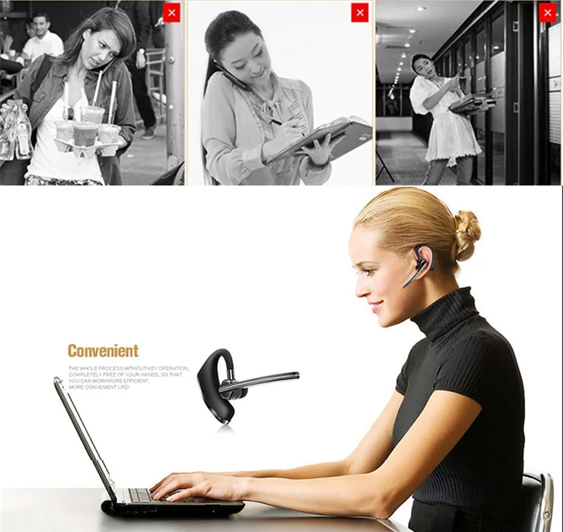 Business Bluetooth Earphone V8 Noise Cancelling Voice Control Handsfree Wireless Headset Headphone Sports Running Office Headset (3)