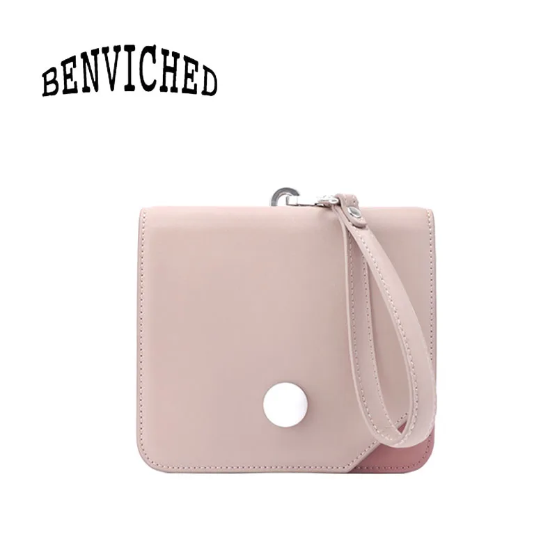

BENVICHED Ladies' Cowhide Genuine leather bag 2019 new spring fashion pink Small square bag handbag single shoulder bag c448