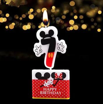 1 шт. Горячая свеча на день рождения с героями мультфильмов Микки и Минни Маус Свеча для торта с цифрами От 0 до 9 лет Свеча для украшения торта на день рождения - Цвет: Mickey 7