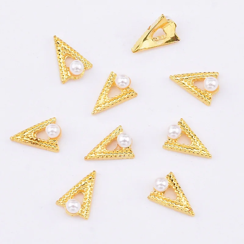 10pcs Gold metal nail decorations geometrical nail stone nagel steentjes pearl rhinestone japanese art jewelry styles TCJ127 - Цвет: TCJ130