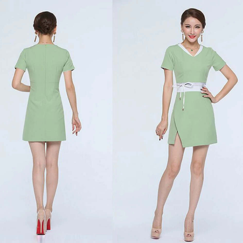 2018 лаборатории платье больницы Врач Медсестра равномерное Для женщин короткий рукав медицинской одежды наряд Красота спа-салон модная
