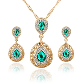 

Crystal Jewelry Sets For Women Fashion Jewelry Gold Color Big Rhinestone Water Drop Pendant Necklace And Earrings Set