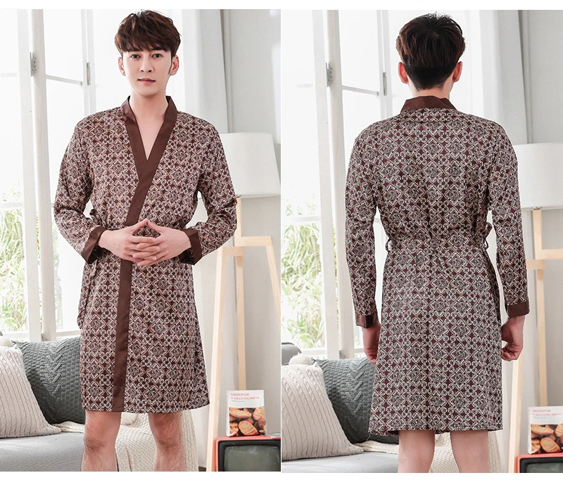  Silk Robes Men Nightgown Dressing Gown  (24)