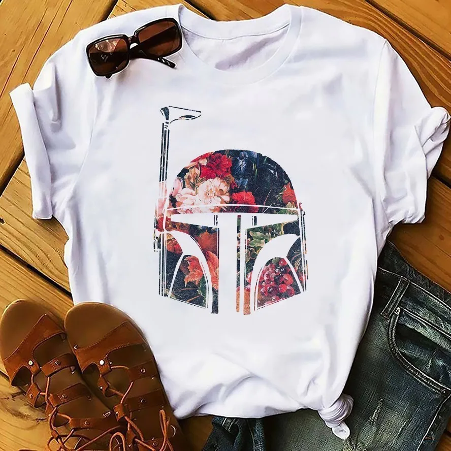 Мужская футболка с цветочным принтом Boba Fett белая Повседневная на лето|Футболки| |