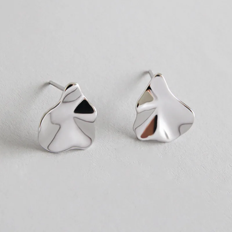 

Simple Asymmetric Leaves 925 Sterling Silver Studs Earrings