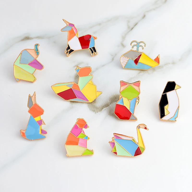 Us 079 30 Offswan Fox Elephant Cat Penguin Squirrel Origami Animal Pin Set Badges Hard Enamel Pins Brooch Animal Jewelry Animal Brooch In Brooches