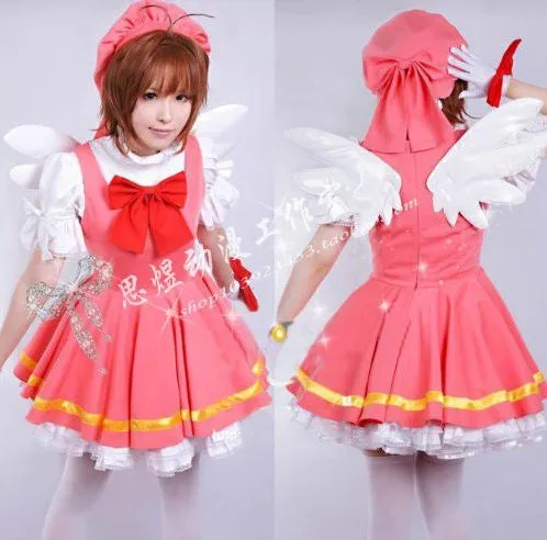 Cardcaptor Sakura kinomoto sakura, карнавальный костюм, волшебная девушка, Лолита, панк, платье+ шляпа+ крылья, костюм, комплект