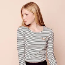 Весна и Осень футболка с длинным рукавом хлопок вязанные полосатый французский бренд повседневная одежда