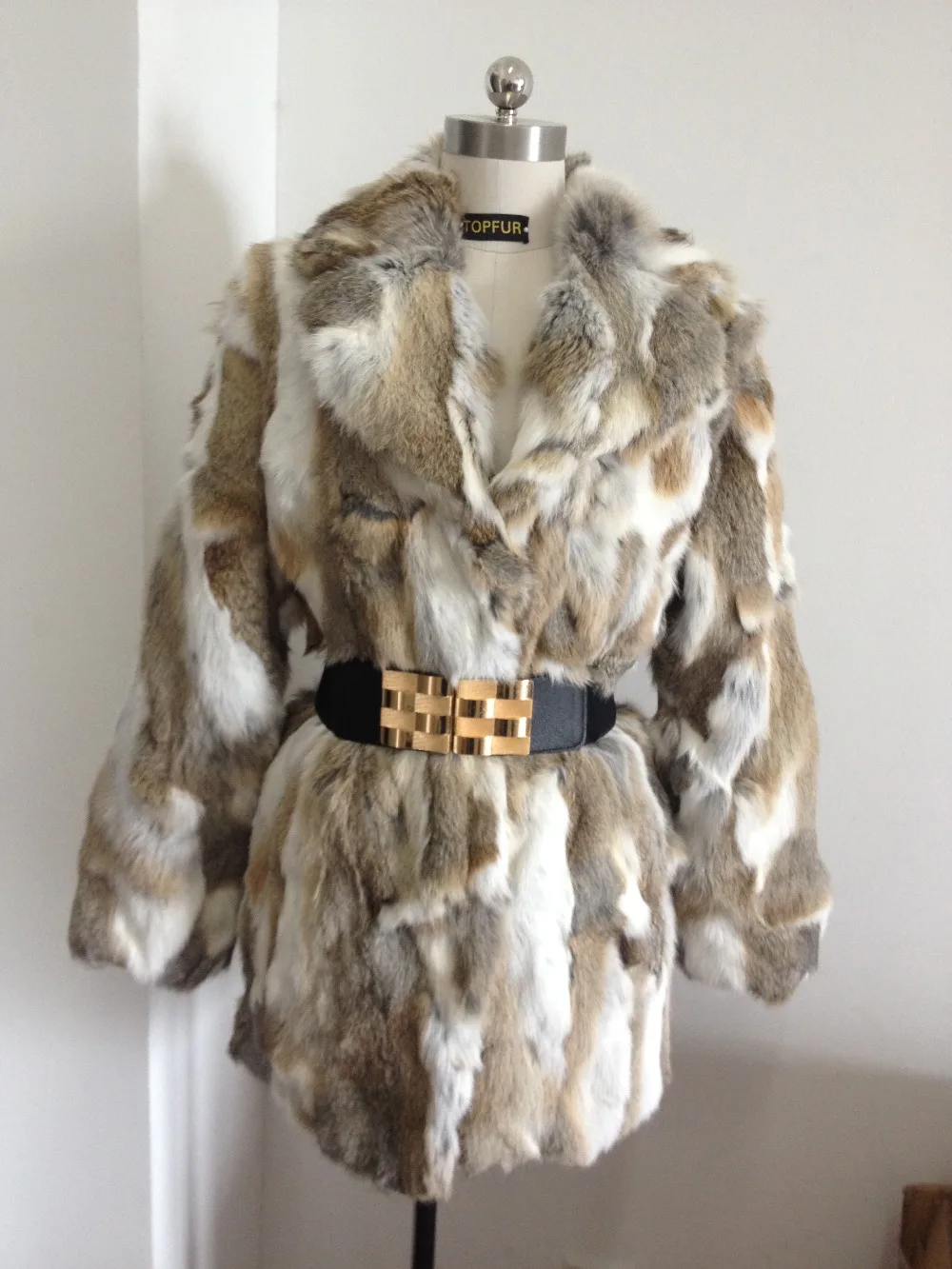 

New Arrial Natural Rabbit Fur Long Coat Turn down collar real rabbit fur Jacket Fashion TonFur Brand Free Shipping TFP518