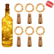 Garrafa de vinho LED de corda, com rolha, 20 luzes de garrafa LED, bateria de rolha para festa, casamento, natal, dia das bruxas, decoração de bar, branco quente