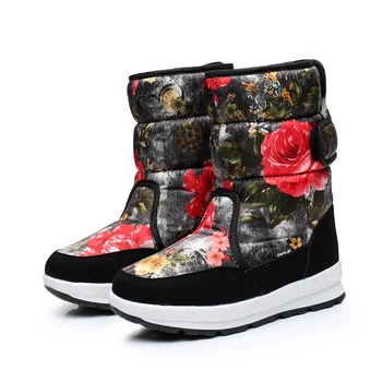 

Kids Floral Thick Bottom Snow Boots Girls Winter Warm Fur Antiskid Outsole Shoes Kids Round Toe Mid Calf Shoes AA60224