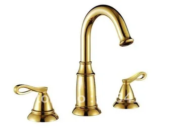 

High quality !100% brass Deck mounted 3 hole dual handle golden color faucet mixer .basin taps free shipping!