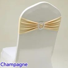Шампанское Цвет Подвязка из спандекса для стула ленты для свадебных стульев с сердце любовь пряжки лайкра стрейч на стул диапазона универсальный отель Вечерние