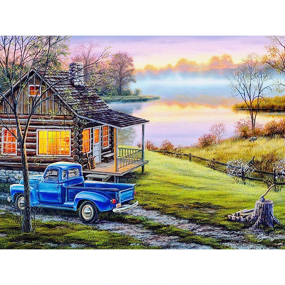 

DIY 5D Full Diamond Painting Cross Stitch House car Mosaic Diamond Embroidery Needlework Patterns Rhinestone kits