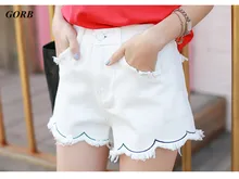 GORB 2017 New Hot Sale Europe Summer Female White High Waist Denim Short Pants Women Jeans Shorts Wide Leg Pants G013