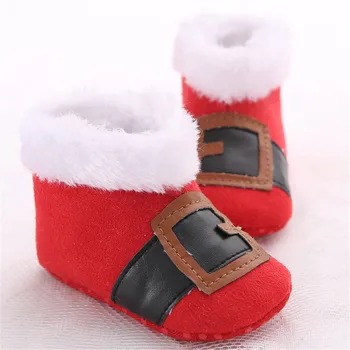 

1 Pair Toddler Baby Shoes First Walker Christmas Deer Santa Claus Soft Soled Warm Indoor Shoes 11-13CM Loop Walking Shoe
