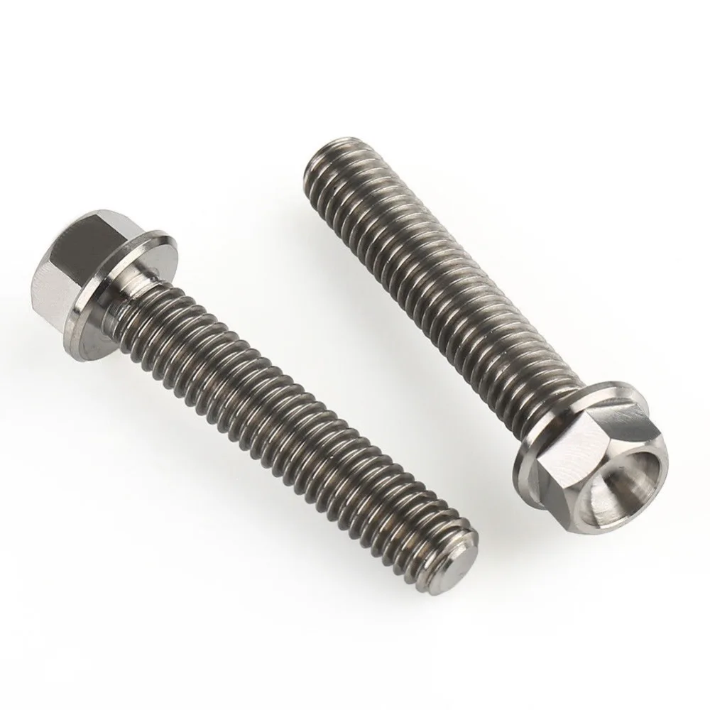 2Pcs Titanium Alloy Ti Hex Head Cap Screw Flange Bolt M6 x30mm M6x40mm M6x50mm M6 GR5 Screw Hex Bolt