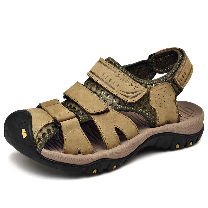 

Summer Genuine Leather Men's Sandals 2019 New Male Anti-skid Casual Shoes Breathable Gladiator Confortable Rubber Designer Shoes