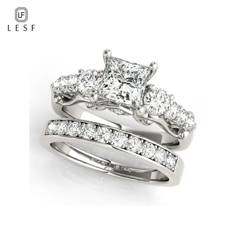 

LESF Real Natural 925 Solid Silver Rings Set for Women Sona 5A Cubic Zirconia Wedding Rings Set Engagement Jewelry
