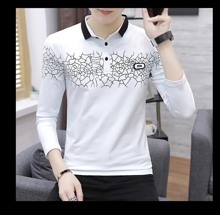 Мужские поло camisa polo masculina Длинные рукава с отворотами культивировать осень печатных хлопок новая мужская рубашка-поло