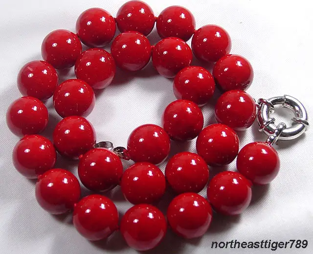 

Women Gift word Love real Hot sale real>>12mm Red Coral 18KWGP Clasp Necklace african beads silver indian dubai
