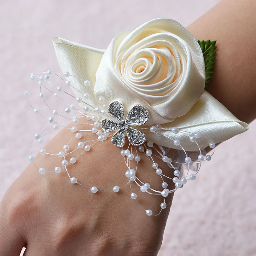 2 Pcs\lot 9 Colors Custom made Handmade Silk Artificial Wedding Wrist Flowers For Bridesmaid