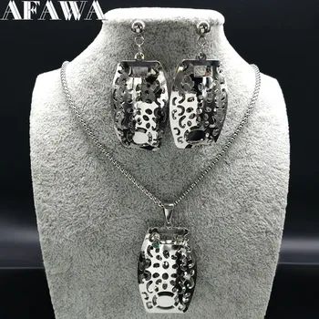 

Geometry Stainless Seteel Jewelry Set Earrings Necklace Women Nigerian Beads Set Jewelry joyas acero inoxidable mujer S178288