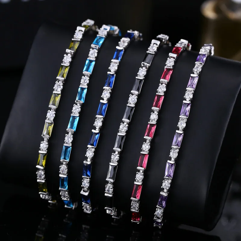 Pera Romantic Bridal Wedding Charm Bracelet Purple And White Big Square Shape Cubic Zirconia For Women Party Jewelry Gift B060