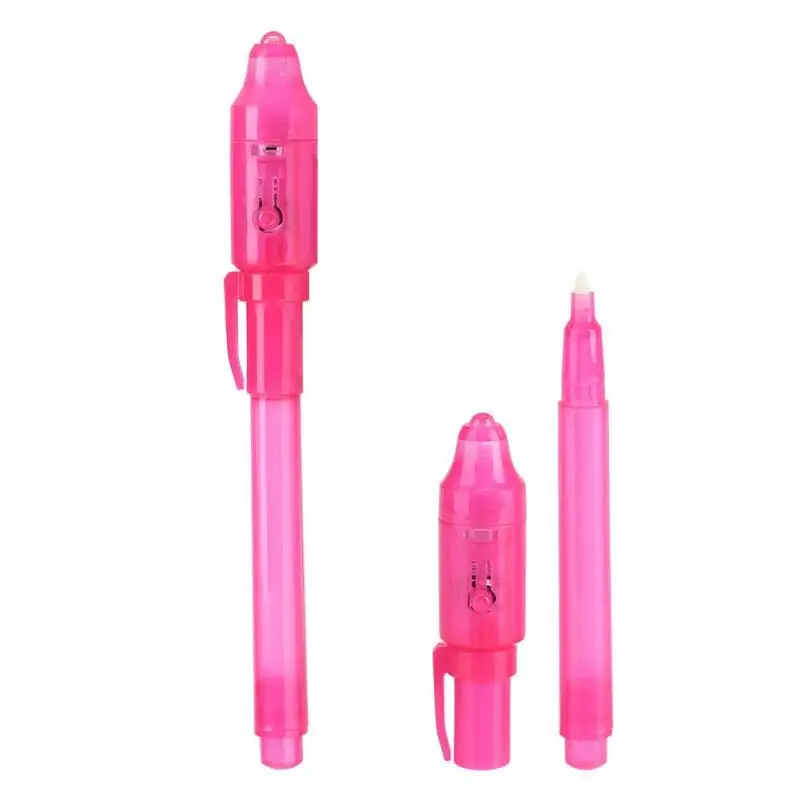 2 в 1 креативная безопасная чернильная ручка, вспышка, маркер с УФ-светильник для офиса, школы - Цвет: Розовый