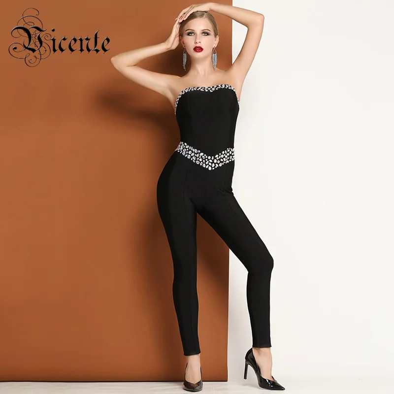 VC HOT 2020 New Fabulous Luxe Diamond Embellished Women Celebrity Party Playsuit Wholesale Bandage Jumpsuit | Женская одежда