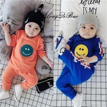 

Children's suit 1-2 years old children's smiley sweater two-piece newborn 0-3-6-9 months infant autumn two-piece