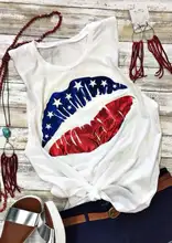 

New Women Fashion Tank Tops American Flag Lips O-Neck Tank Sleeveless Female 2018 Casual White Vest Tops Ladies Tops Tee