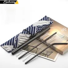 Многоразовый металлический соломинки 304 соломка из нержавеющей стали изогнутые прямые Смузи соломы с чистящей щеткой бар вечерние аксессуары