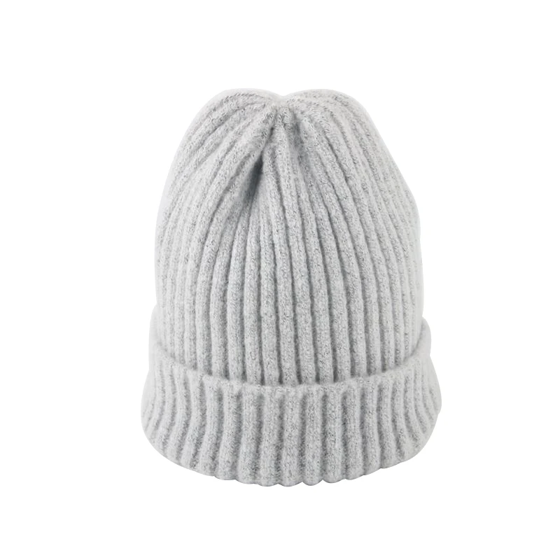 Модная детская зимняя шапка, вязаная полосатая детская шапочка, эластичные теплые Аксессуары для младенцев, детская шапка, однотонная детская шапка для мальчиков и девочек, 1 шт - Цвет: Light gray baby hat