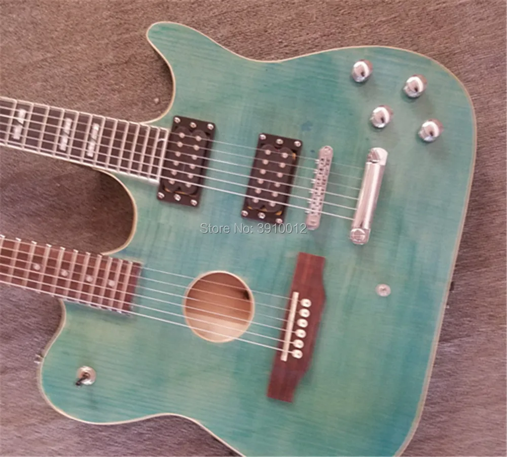 

double head electric guitar half hollow 6+6 tiger stripes transparent blue double-head electric guitar can be customized