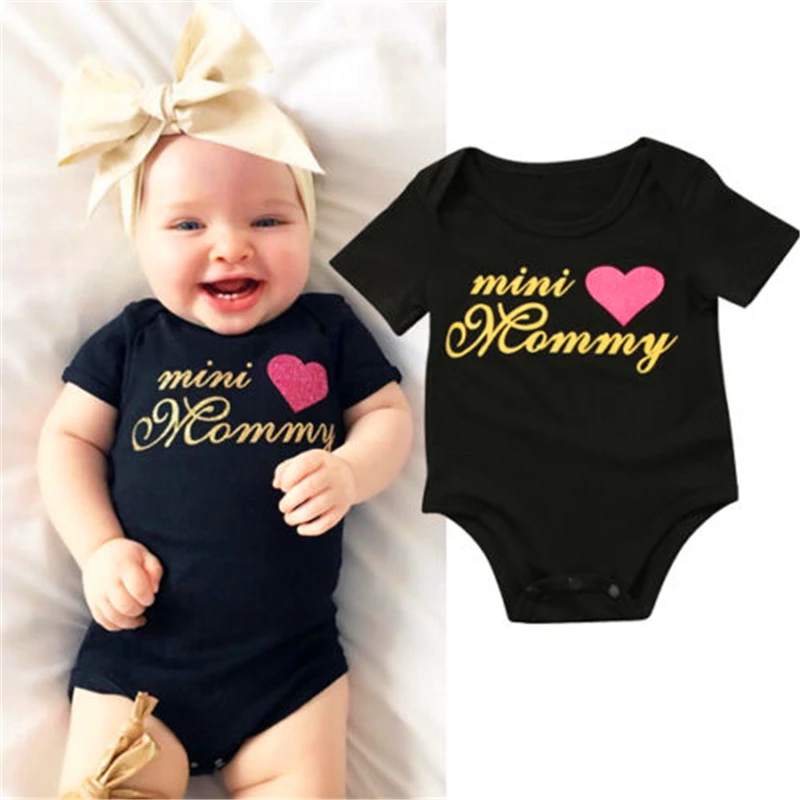 Mini Mommy Newborn Baby girls letter Bodysuits onesie Infant Babies